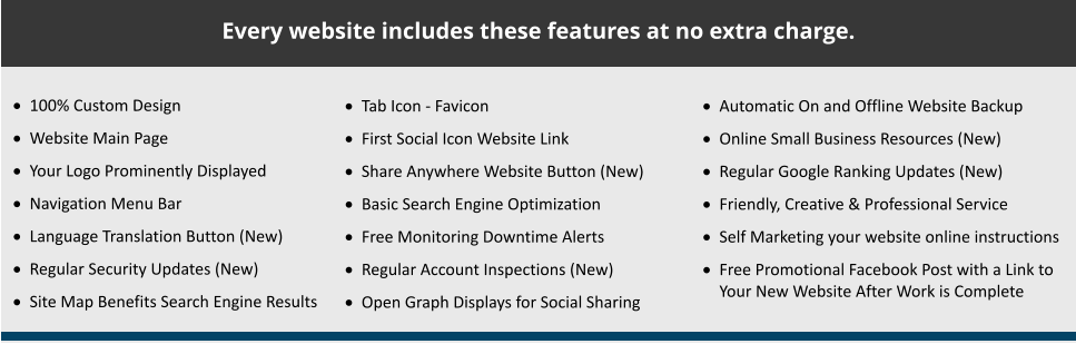 Every website includes these features at no extra charge.